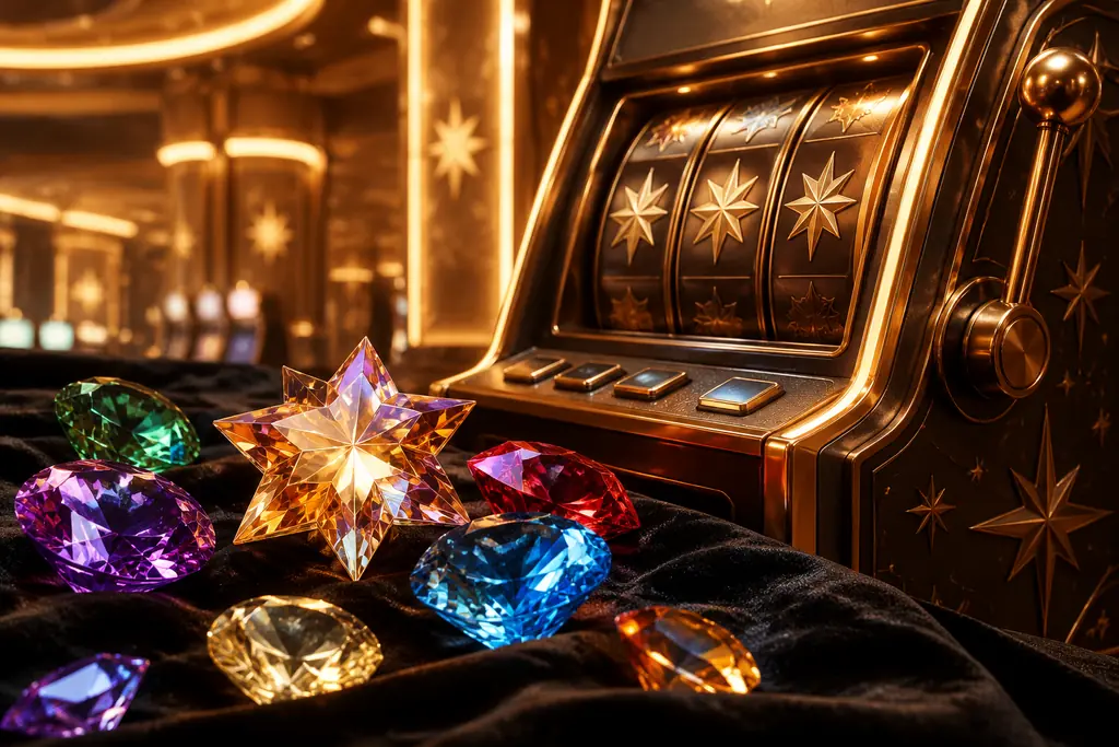 Stars and gems beside a slot machine