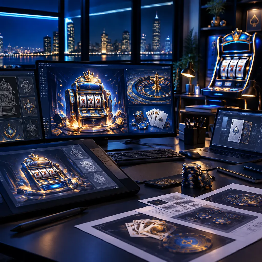 Casino game design concept with slot and roulette